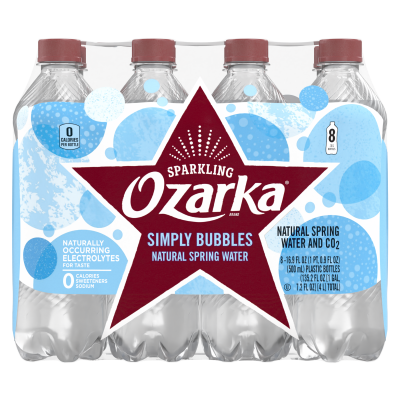 Ozarka Sparkling Water Simply Bubbles Product details 500mL 8 pack front view
