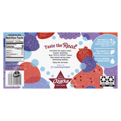 Ozarka Sparkling Water Triple Berry Product details 12oz 24 pack back view