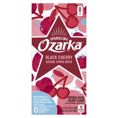 Ozarka Sparkling Water Black Cherry Product details 12oz can 24 pack right view