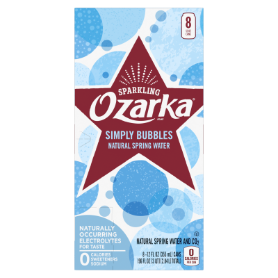 Ozarka Sparkling Water Simply Bubbles Product details 12oz 24 pack right view