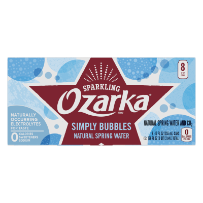 Ozarka Sparkling Water Simply Bubbles Product details 12oz 8 pack front view
