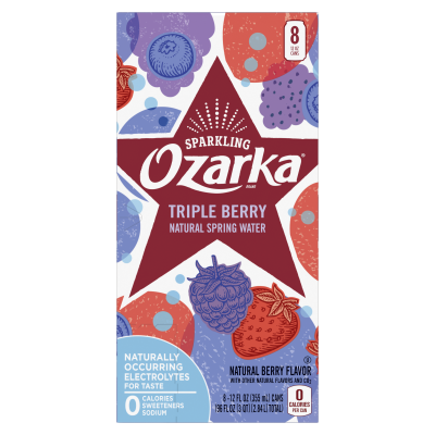 Ozarka Sparkling Water Triple Berry Product details 12oz 24 pack right view