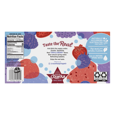 Ozarka Sparkling Water Triple Berry Product details 12oz 8 pack back view