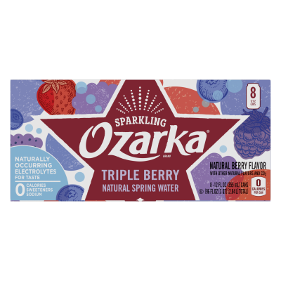 Ozarka Sparkling Water Triple Berry Product details 12oz 8 pack front view