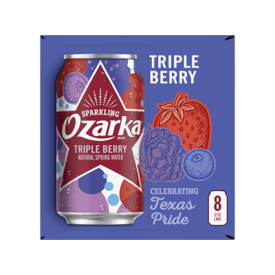 Ozarka Sparkling Water Triple Berry Product details 12oz 8 pack right view
