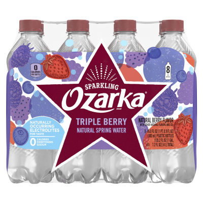 Ozarka Sparkling Water Triple Berry Product details 500mL 8 pack front view
