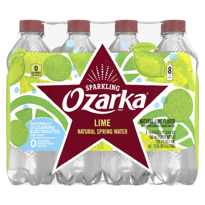 Ozarka Sparkling Water Zesty Lime Product details 500mL 8 pack front view