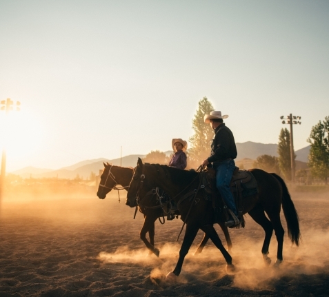 texans riding horses drinking ozarka spring water